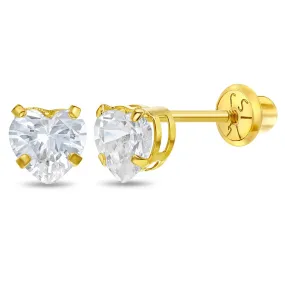 14k Classic 5mm CZ Heart Earrings - Screw Back 14k Classic 5mm CZ Heart Earrings - Screw Back