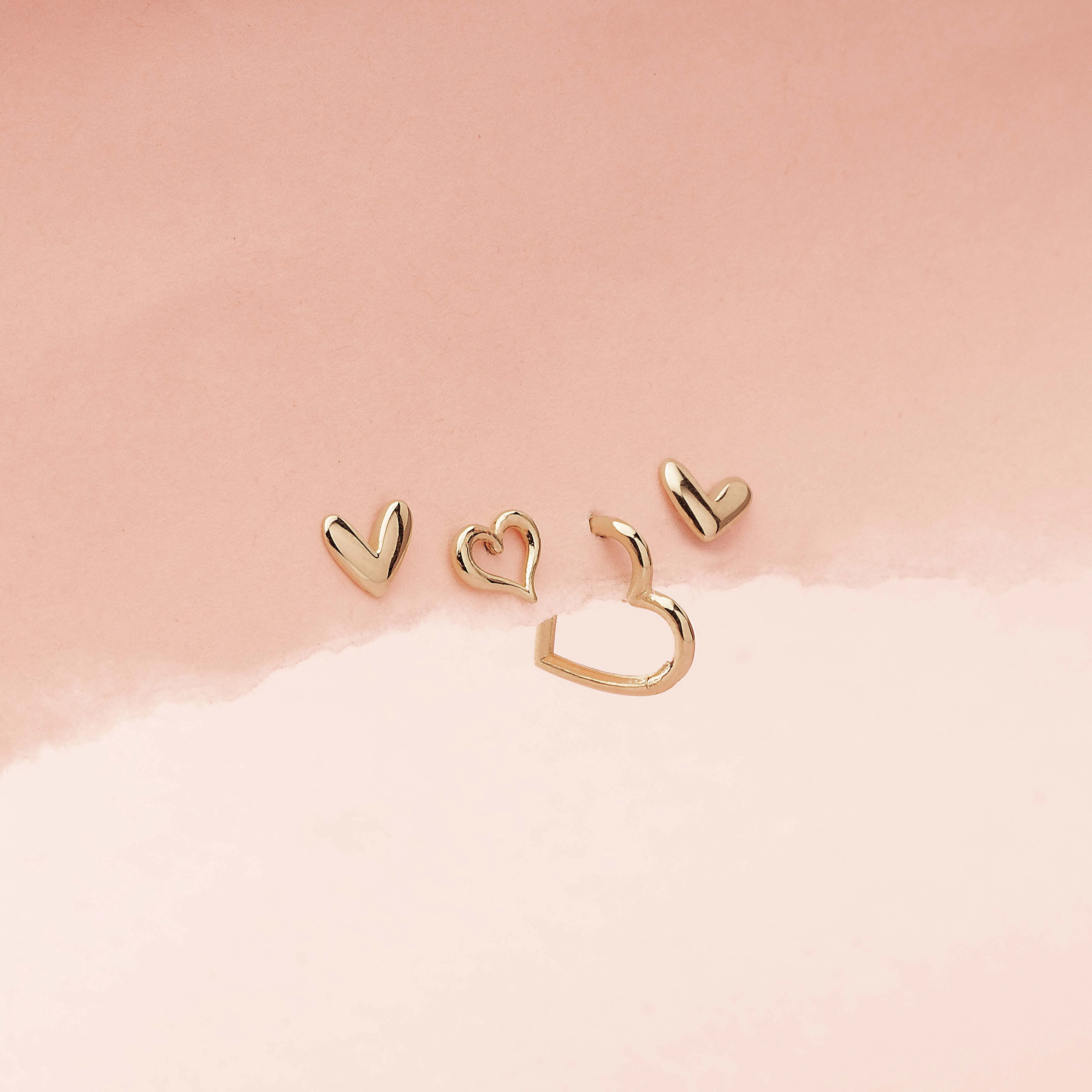 14K Solid Gold SweetHeart Flatback Earring