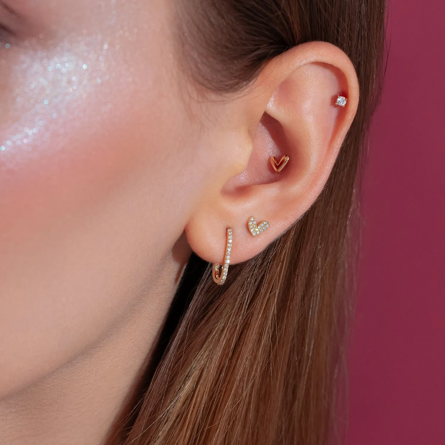 14K Solid Gold SweetHeart Flatback Earring