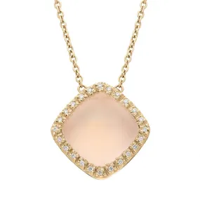 18ct Rose Gold Rose Quartz Diamond Square Necklace D 18ct Rose Gold Rose Quartz Diamond Square Necklace D