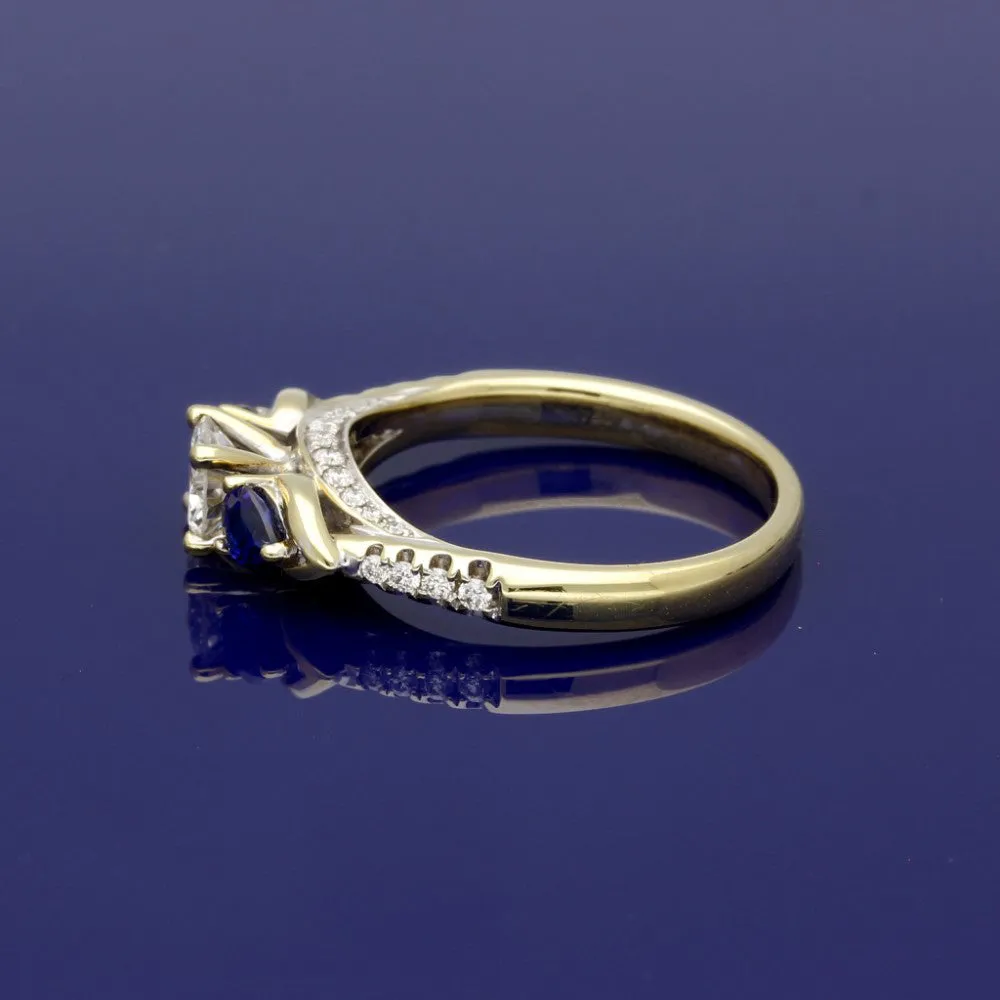 18ct Yellow Gold Diamond & Teardrop Sapphire Trilogy Ring
