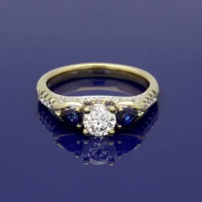 18ct Yellow Gold Diamond & Teardrop Sapphire Trilogy Ring
