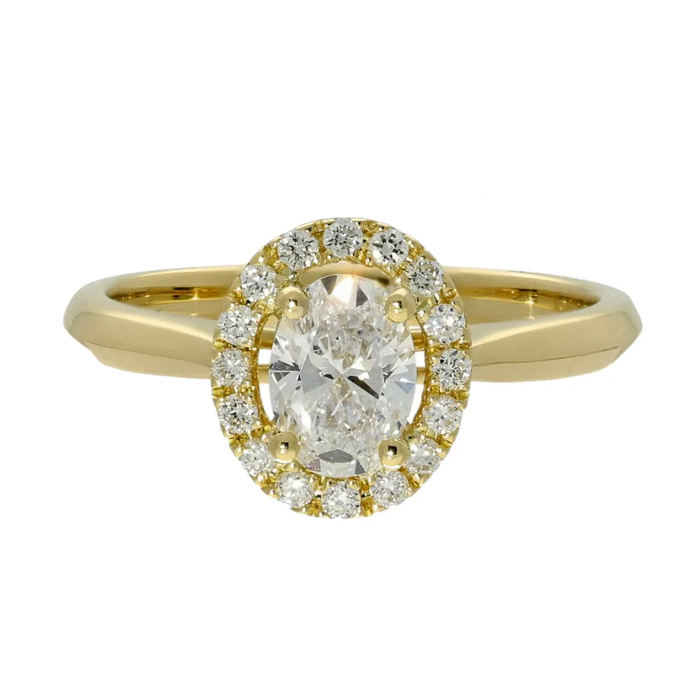 18ct Yellow Gold Laboratory-Grown Oval Diamond Halo Ring