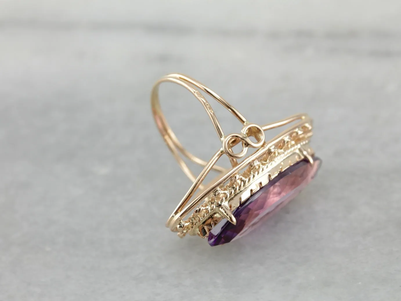 1970's Large Cat's Eye Amethyst Filigree Statement Ring