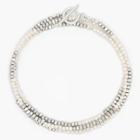3 Laps Bracelet With Freshwater Pearls And Sterling Silver Beads 3 Laps Bracelet With Freshwater Pearls And Sterling Silver Beads