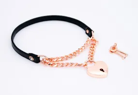 3/8" Front-Locking Black Vegan Leather Martingale Collar in Rose Gold 3/8" Front-Locking Black Vegan Leather Martingale Collar in Rose Gold