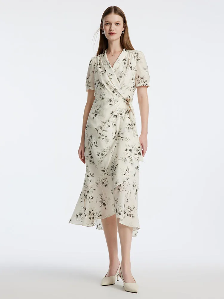 Acetate Ink Floral Print Wrap Midi Dress