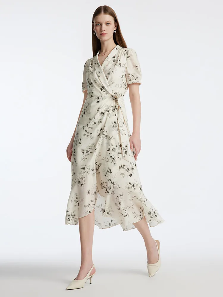 Acetate Ink Floral Print Wrap Midi Dress