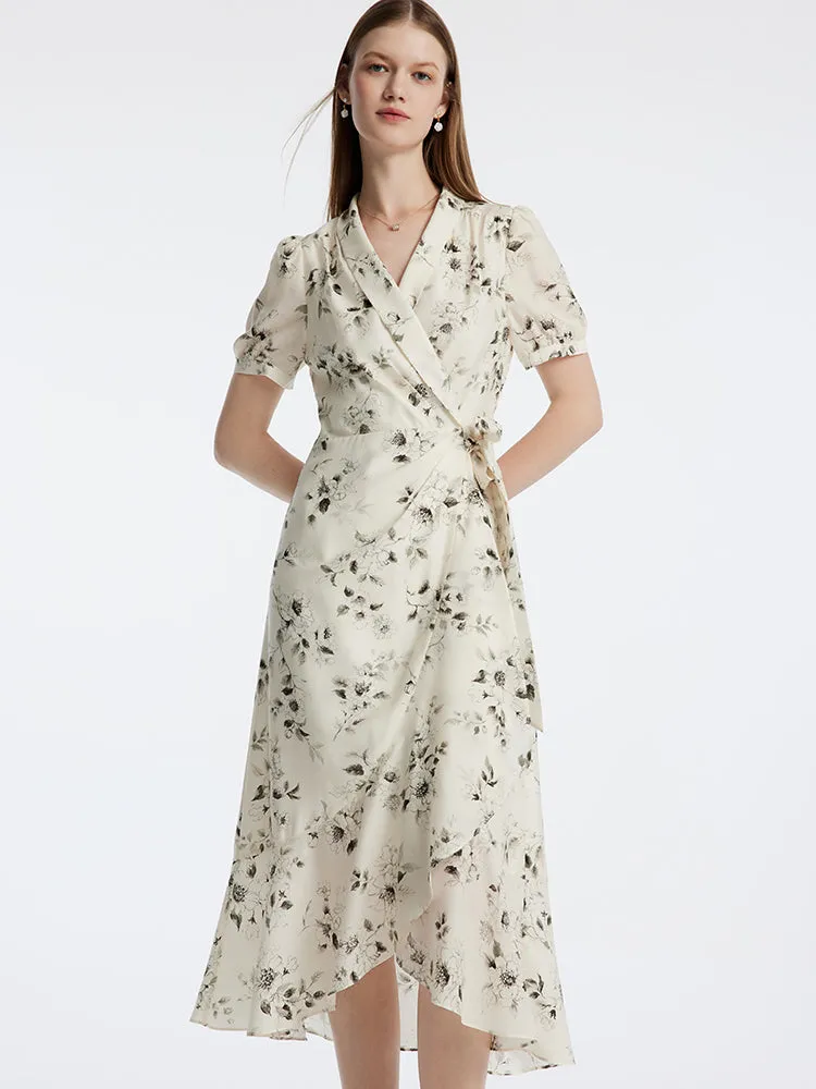 Acetate Ink Floral Print Wrap Midi Dress