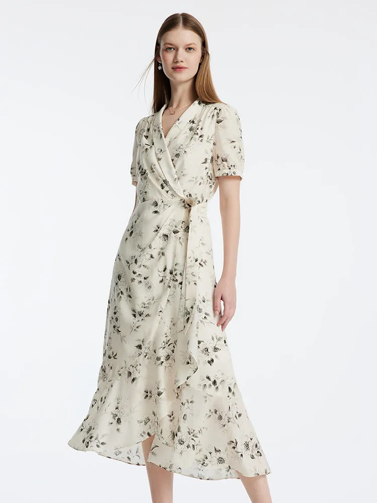 Acetate Ink Floral Print Wrap Midi Dress