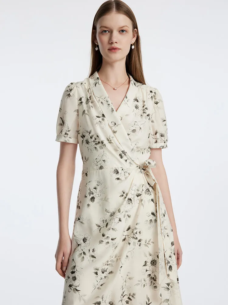 Acetate Ink Floral Print Wrap Midi Dress
