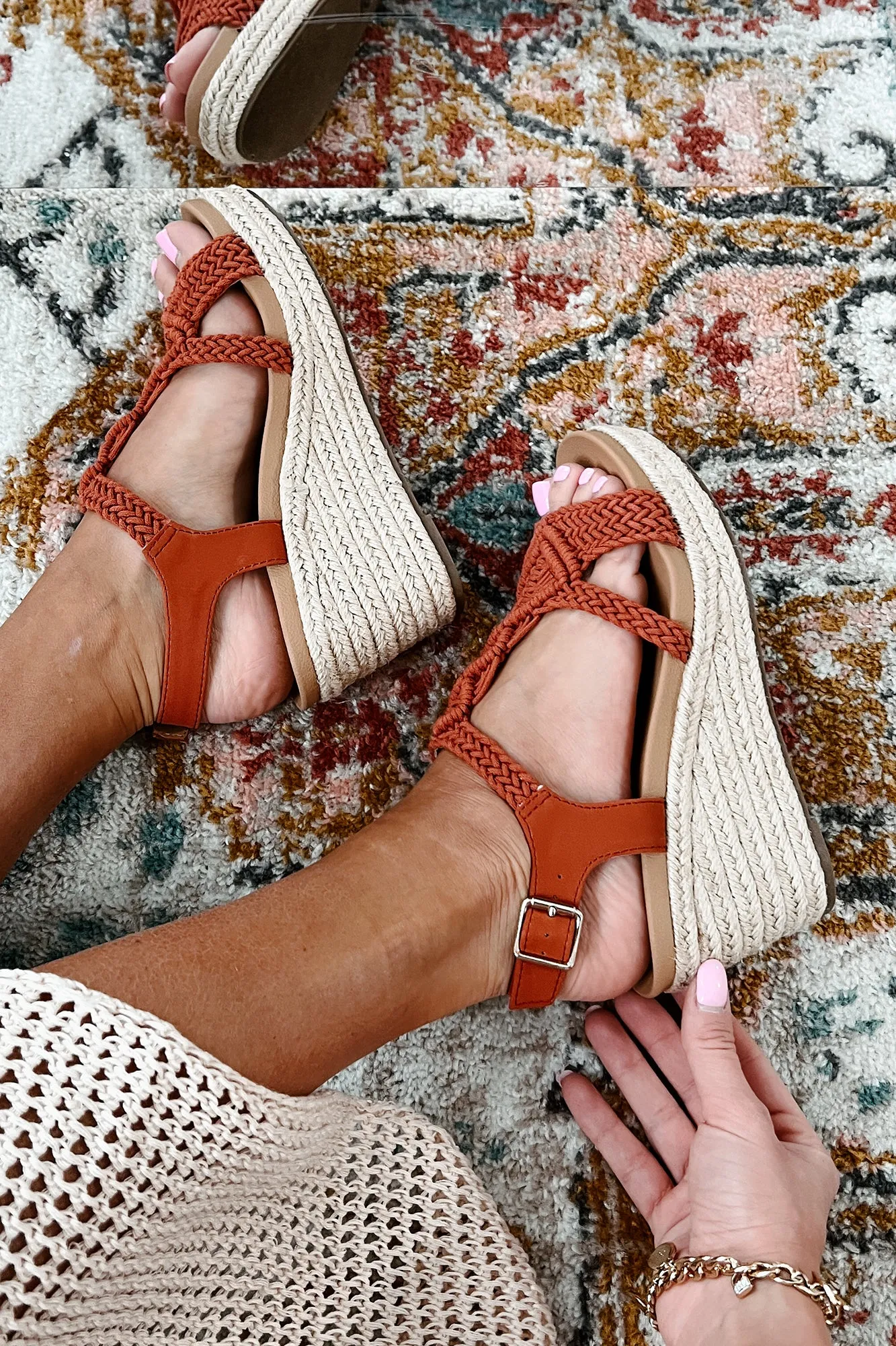 Aisha Braided Wedge Sandals (Orange/Woven)