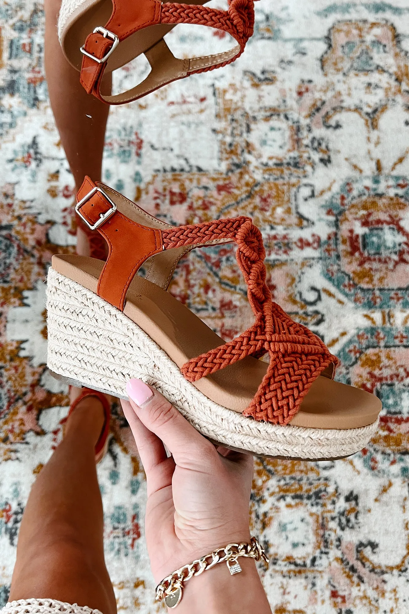 Aisha Braided Wedge Sandals (Orange/Woven)