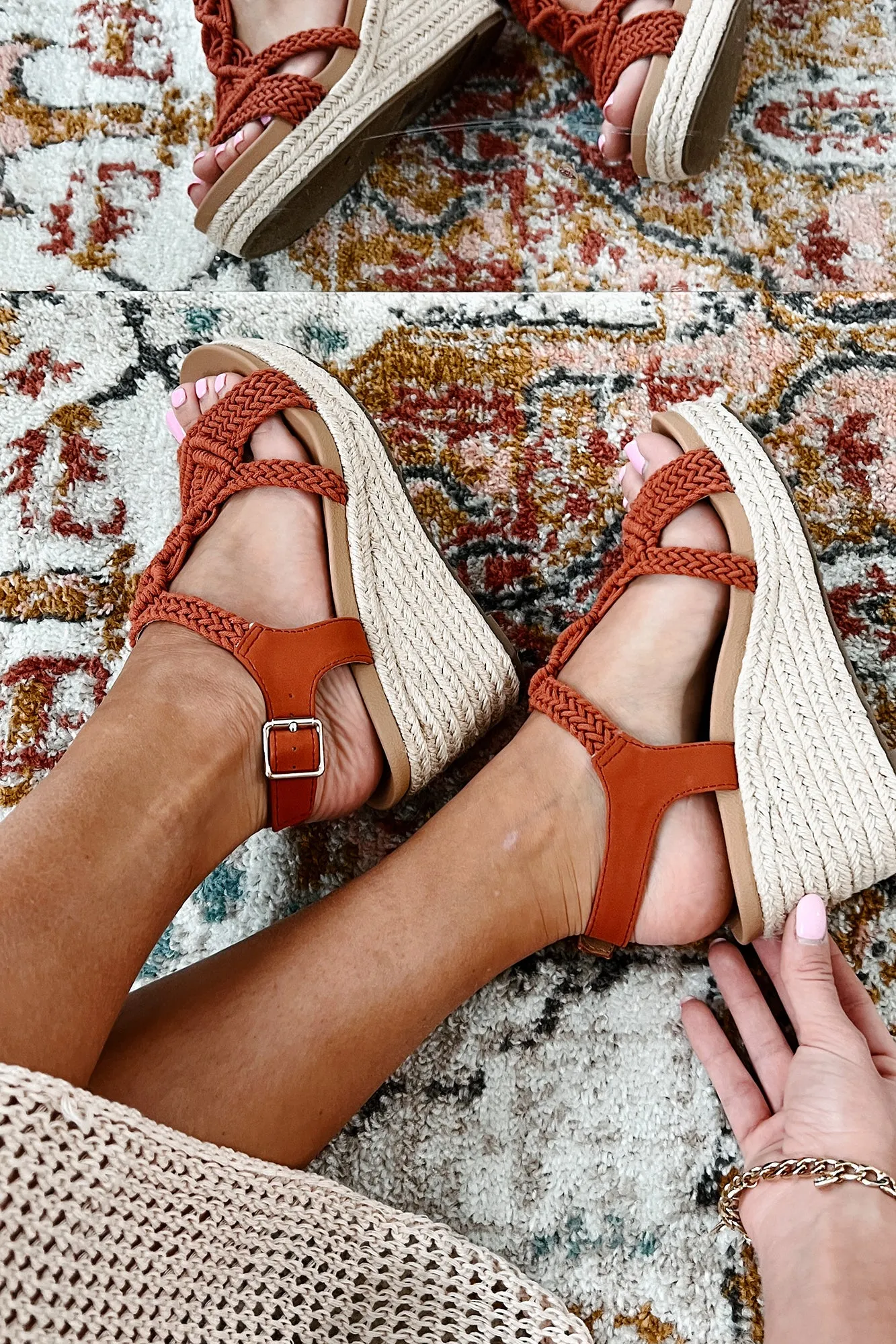 Aisha Braided Wedge Sandals (Orange/Woven)