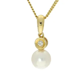 Akoya Pearl & Bezel Set Diamond 18ct Yellow Gold Pendant Akoya Pearl & Bezel Set Diamond 18ct Yellow Gold Pendant