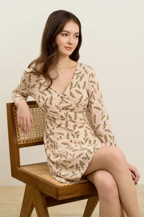 Amelia Long Sleeve Printed Dress in Beige