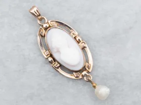 Antique Pink Shell Cameo Freshwater Pearl Pendant Antique Pink Shell Cameo Freshwater Pearl Pendant