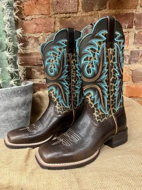 Ariat Women's Chocolate and Leopard Print Shock Shield Wide Square Toe Cowgirl Boots 10038276 Ariat Women's Chocolate and Leopard Print Shock Shield Wide Square Toe Cowgirl Boots 10038276