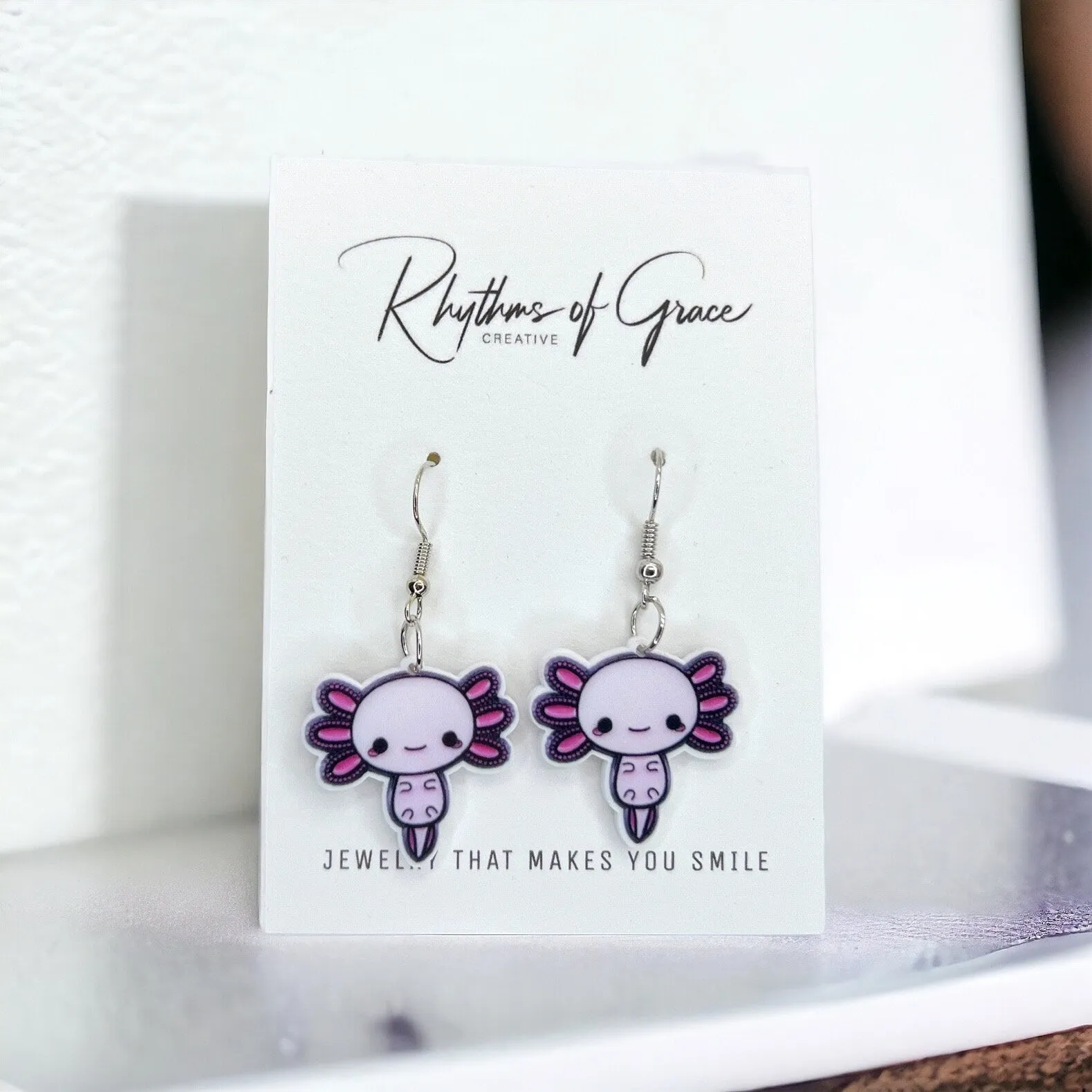 Axolotl Earrings - Axolotl Jewelry, Handmade Earrings, Handmade Jewelry, Animal Earrings, Animal Jewelry, Ocean Animals, Pink Axolotl, Sweet