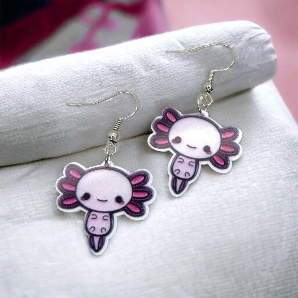 Axolotl Earrings - Axolotl Jewelry, Handmade Earrings, Handmade Jewelry, Animal Earrings, Animal Jewelry, Ocean Animals, Pink Axolotl, Sweet
