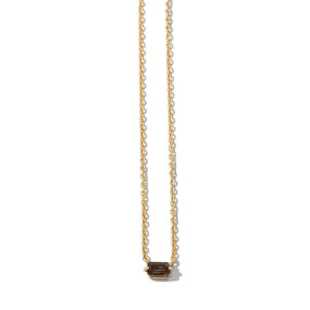 Baguette Mini Necklace, Smokey Quartz, 9kt Yellow Gold Baguette Mini Necklace, Smokey Quartz, 9kt Yellow Gold