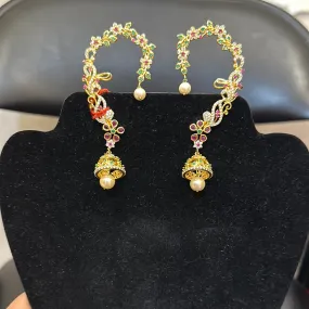 Beautiful Gold Plated Multi Color Stones Earrings With Pearl Beed Beautiful Gold Plated Multi Color Stones Earrings With Pearl Beed