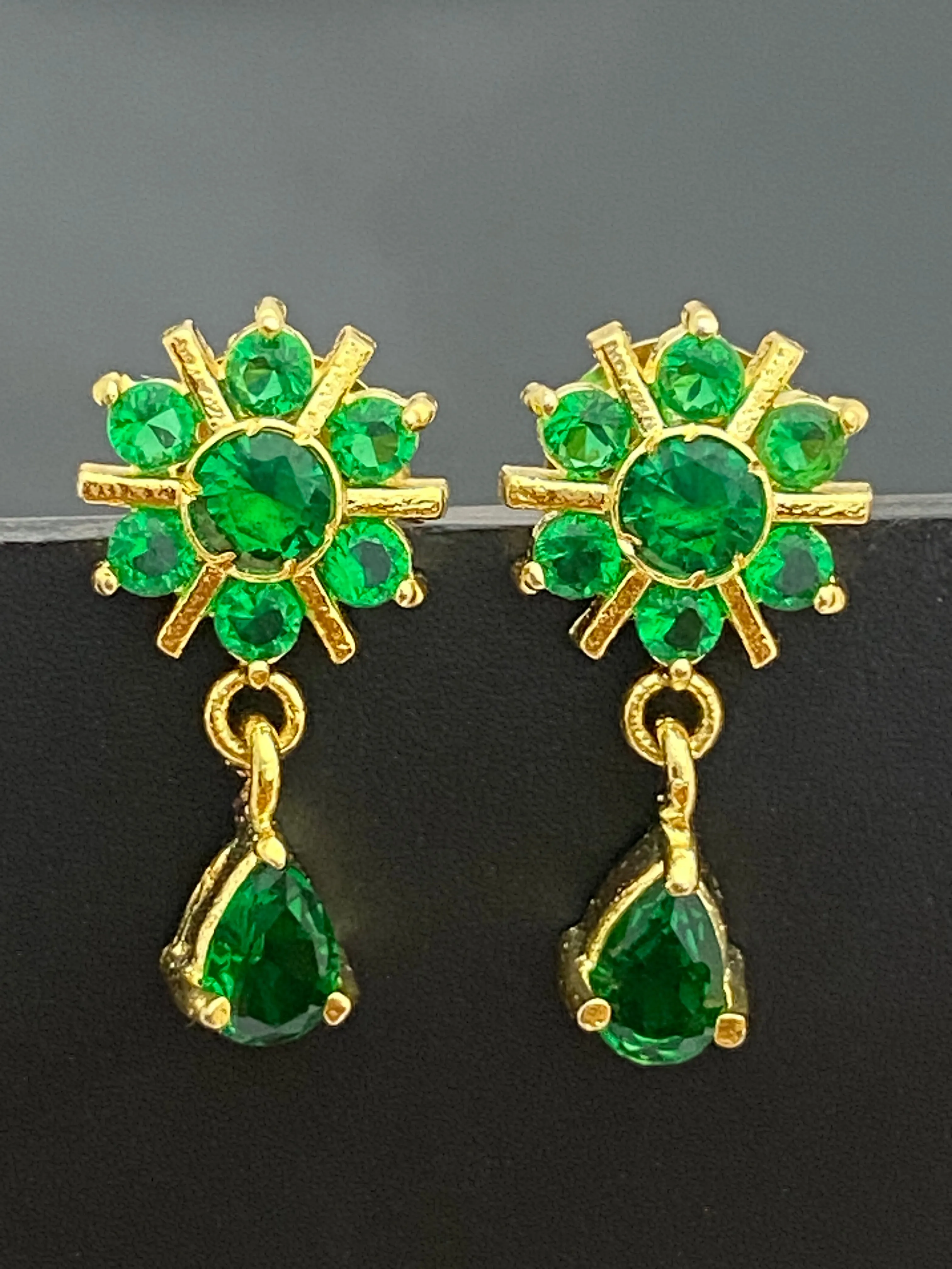 Beautiful Green Stoned Gold Plated Stud Earrings