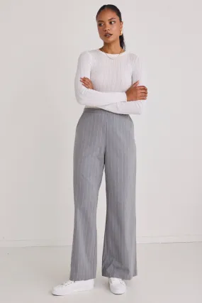 Best Life Grey Pinstripe Wide Leg Pant Best Life Grey Pinstripe Wide Leg Pant