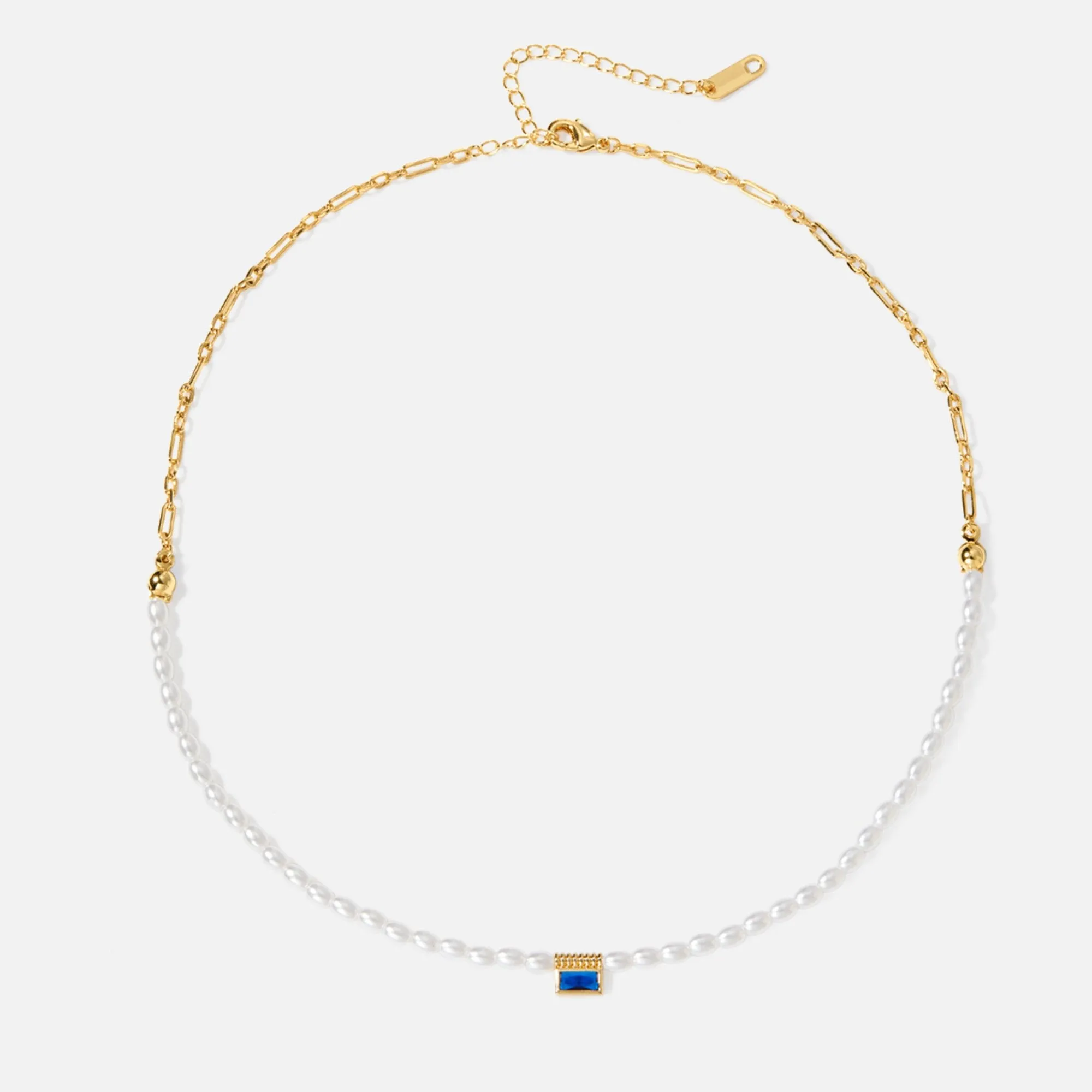 Blue Crystal Baguette Pearl Necklace