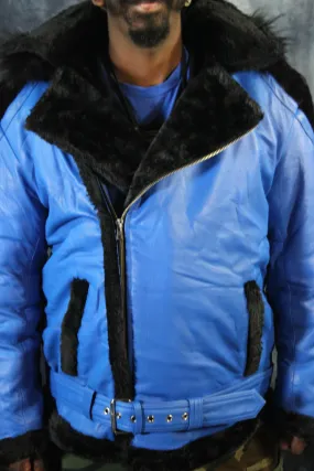Blue Leather and Fur Jacket by Otter and The Fox Blue Leather and Fur Jacket by Otter and The Fox