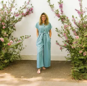 Blue Natural Cotton Jumpsuits with Pockets Blue Natural Cotton Jumpsuits with Pockets