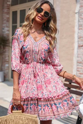 Bohemian Frill Trim V-Neck Dress Bohemian Frill Trim V-Neck Dress