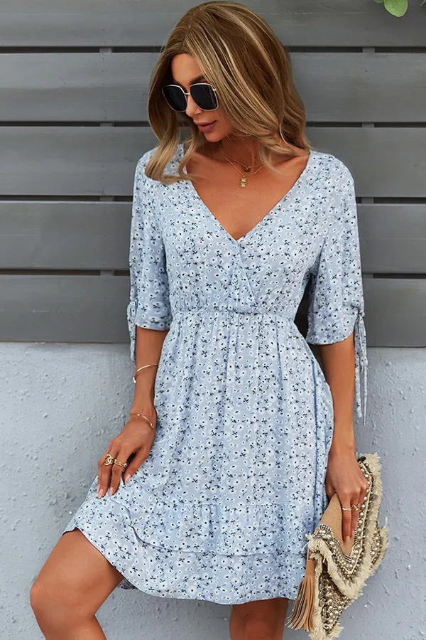 Bohemian V Neck Trendy Knoe Sleeve Mini Dress