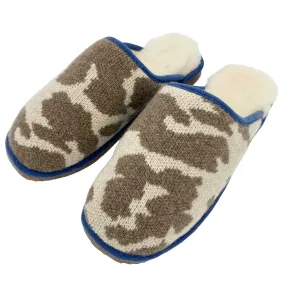 Brown Cow Print Lambswool & Sheepskin Slippers Brown Cow Print Lambswool & Sheepskin Slippers