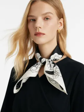 Camellia Printed 60 Square Pure Silk Scarf Camellia Printed 60 Square Pure Silk Scarf