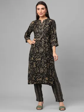 Charcoal Floral Printed Kurta With Trouser Charcoal Floral Printed Kurta With Trouser