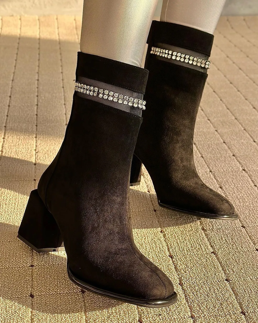 Chunky high heel short boots