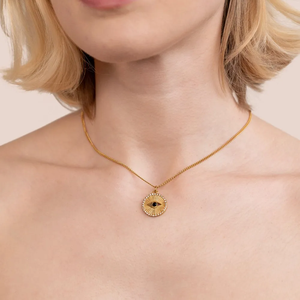 Crystal Eye Coin Necklace
