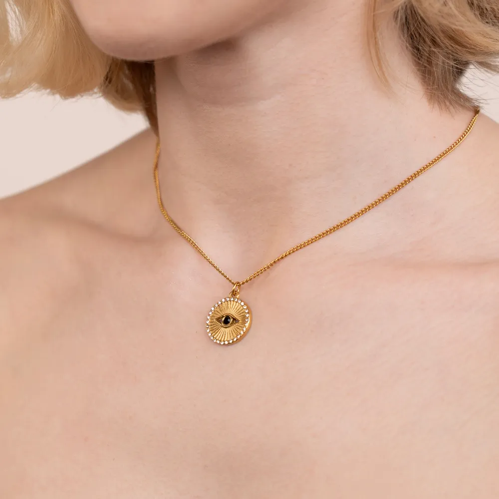 Crystal Eye Coin Necklace