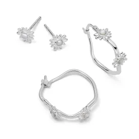 Daisy Mother Of Pearl Earring Stack Sterling Silver Daisy Mother Of Pearl Earring Stack Sterling Silver