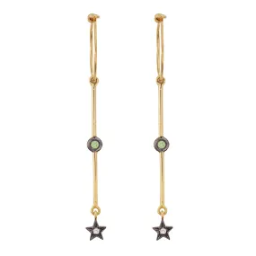 Dangling Star Hoops, Gold/Green (pair) Dangling Star Hoops, Gold/Green (pair)
