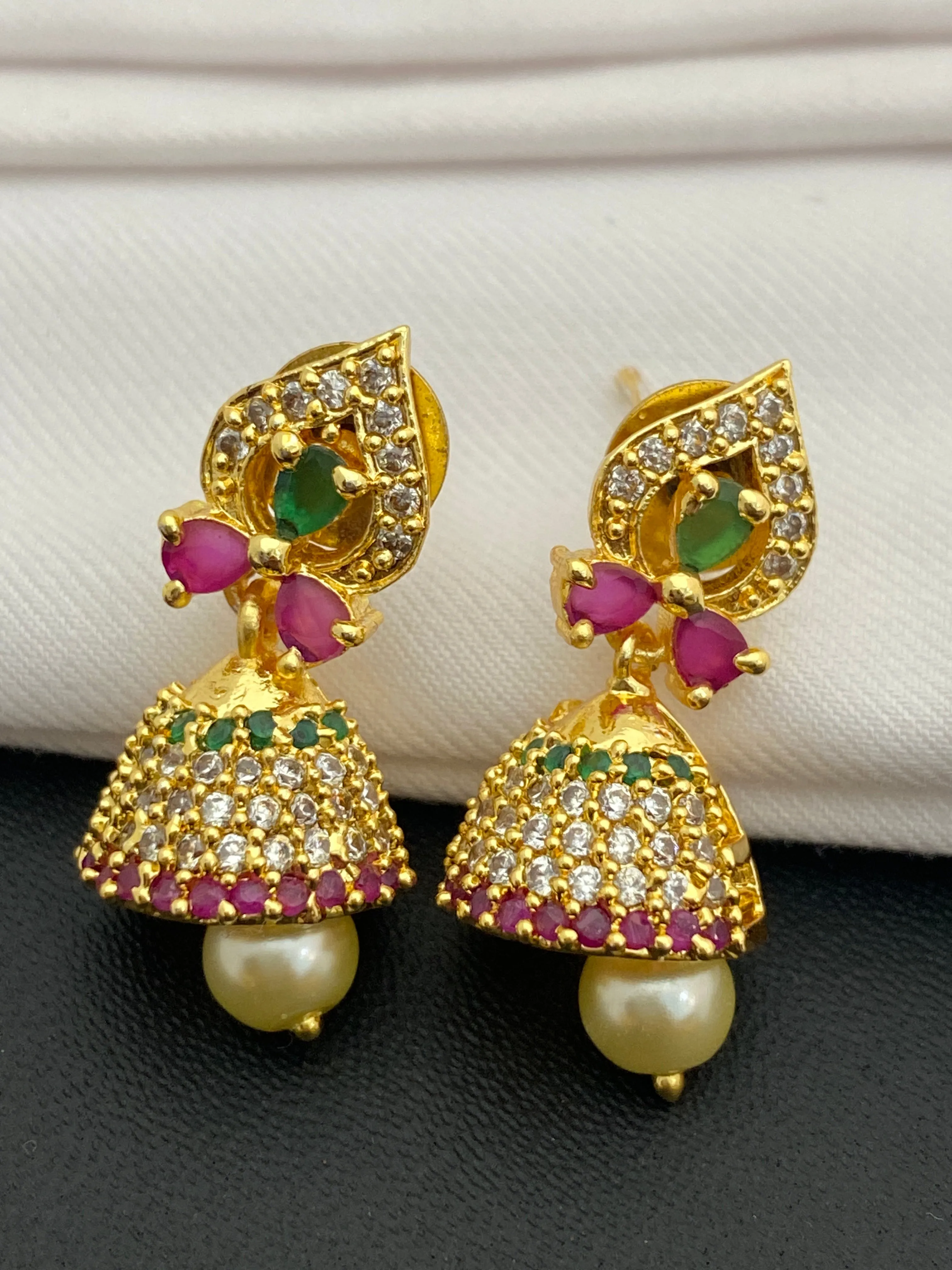 Dazzling Gold Plated Multi Color Stone Jhumka Earrings