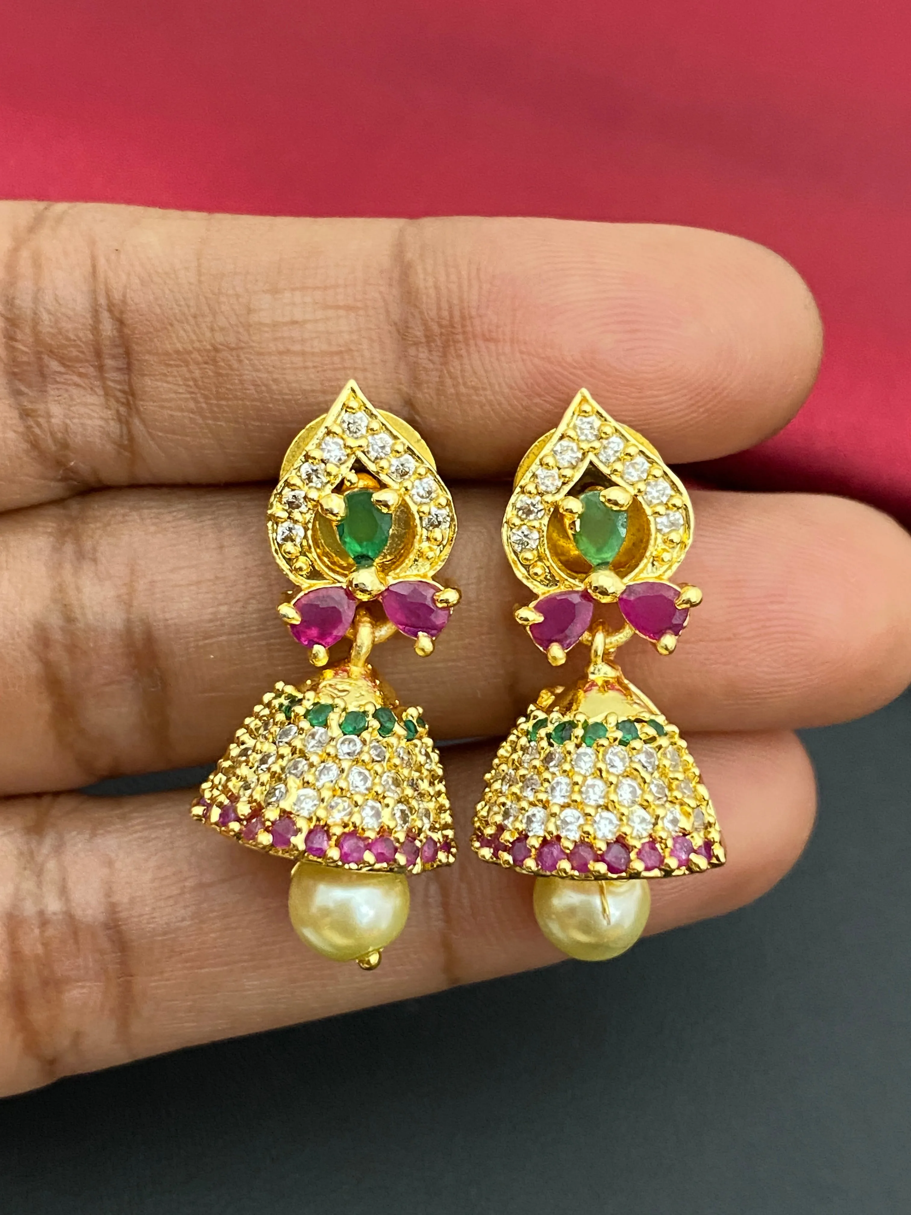 Dazzling Gold Plated Multi Color Stone Jhumka Earrings
