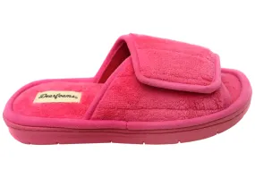 Dearfoams Womens Comfortable Mickey Terry Adjustable Slide Slippers Dearfoams Womens Comfortable Mickey Terry Adjustable Slide Slippers