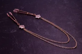 Deluxe Florals & Chain Tweezer Nipple Clamps in Rose Gold Deluxe Florals & Chain Tweezer Nipple Clamps in Rose Gold