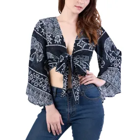 Elephant Women Boho Wrap Top - Casual Shirt - Black Elephant Women Boho Wrap Top - Casual Shirt - Black