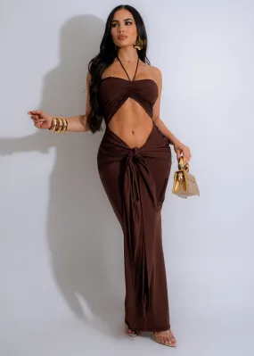 Embrace Timeless Ruched Maxi Dress Brown Embrace Timeless Ruched Maxi Dress Brown