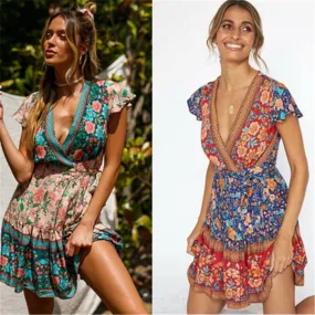 Floral Mini Boho Dress, Bohemian Summer Dress for Women Floral Mini Boho Dress, Bohemian Summer Dress for Women