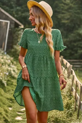 Floral Print Smocked Trendy Bohemian Mini Dress Floral Print Smocked Trendy Bohemian Mini Dress