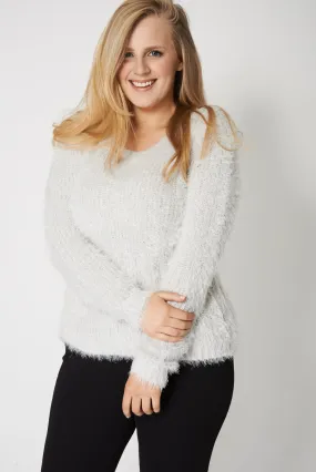 Fluffy Feel Knitted Grey Jumper Ex-Branded Fluffy Feel Knitted Grey Jumper Ex-Branded